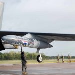 U.S. Air Force Airmen, assigned to Barksdale Air Force, perform post-flight checks on a B-52H Stratofortress during Exercise Cobra Warrior 25-2 at RAF Fairford, England, Sept. 12, 2025. The exercise provides U.S. forces an opportunity to train alongside NATO allies and partners in a complex, multinational environment. (U.S. Air Force photo by Staff Sgt. Tambri Cason)